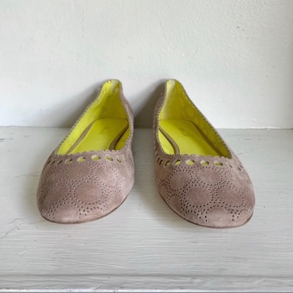 Diane Von Furstenberg Corolla Suede Laser Cut Round Toe Ballet Flat In Tan Sz 38 - Picture 3 of 11
